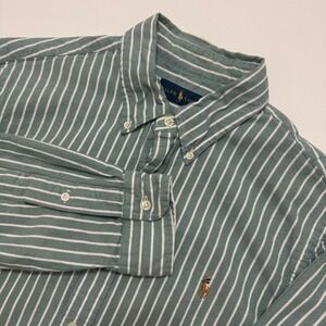 Ralph Lauren Button Down Shirt Mens L Green Excellent Striped Oxford Long Sleeve